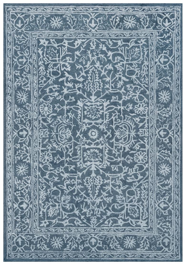 Saffron Rugs Hand Tufted Steel Blue Floral Classic Rectangular Wool Area Rug - Indya