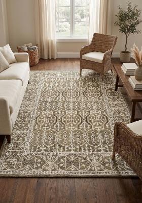 Saffron Rugs Hand Tufted Taupe Brown Floral Classic Rectangular Wool Area Rug