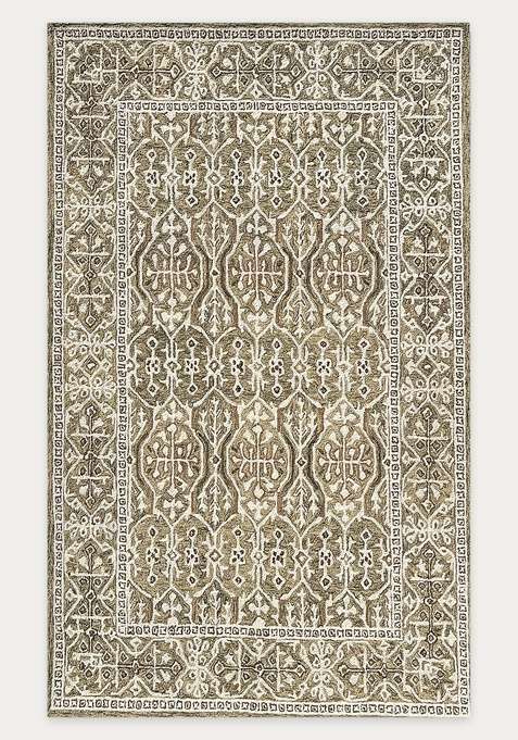 100% Wool Handmade Taupe Brown Rug | Classic Floral Carpet With Cotton Backing For Living Room