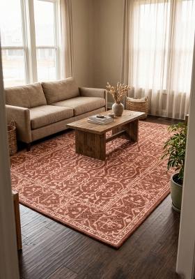Saffron Rugs Hand Tufted Terracotta Brown Floral Classic Rectangular Wool Area Rug