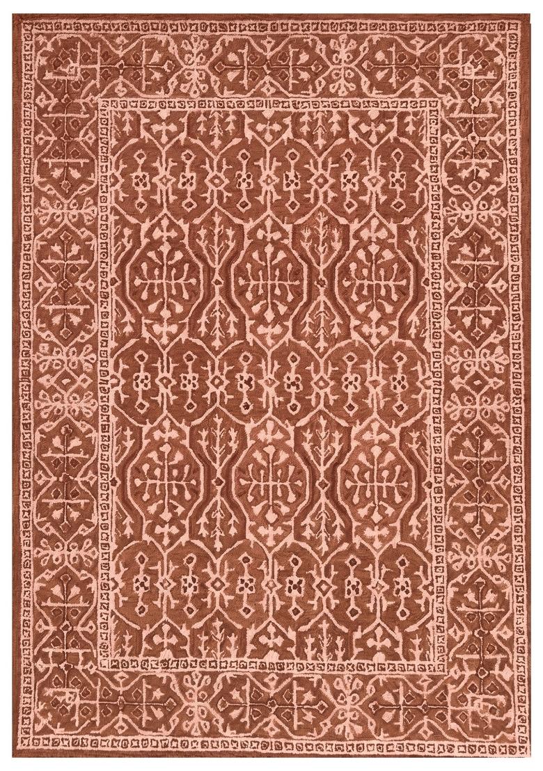 Saffron Rugs Hand Tufted Terracotta Brown Floral Classic Rectangular Wool Area Rug - Indya