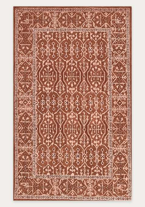 100% Wool Handmade Terracotta Brown Rug | Classic Floral Carpet With Cotton Backing For Living Room