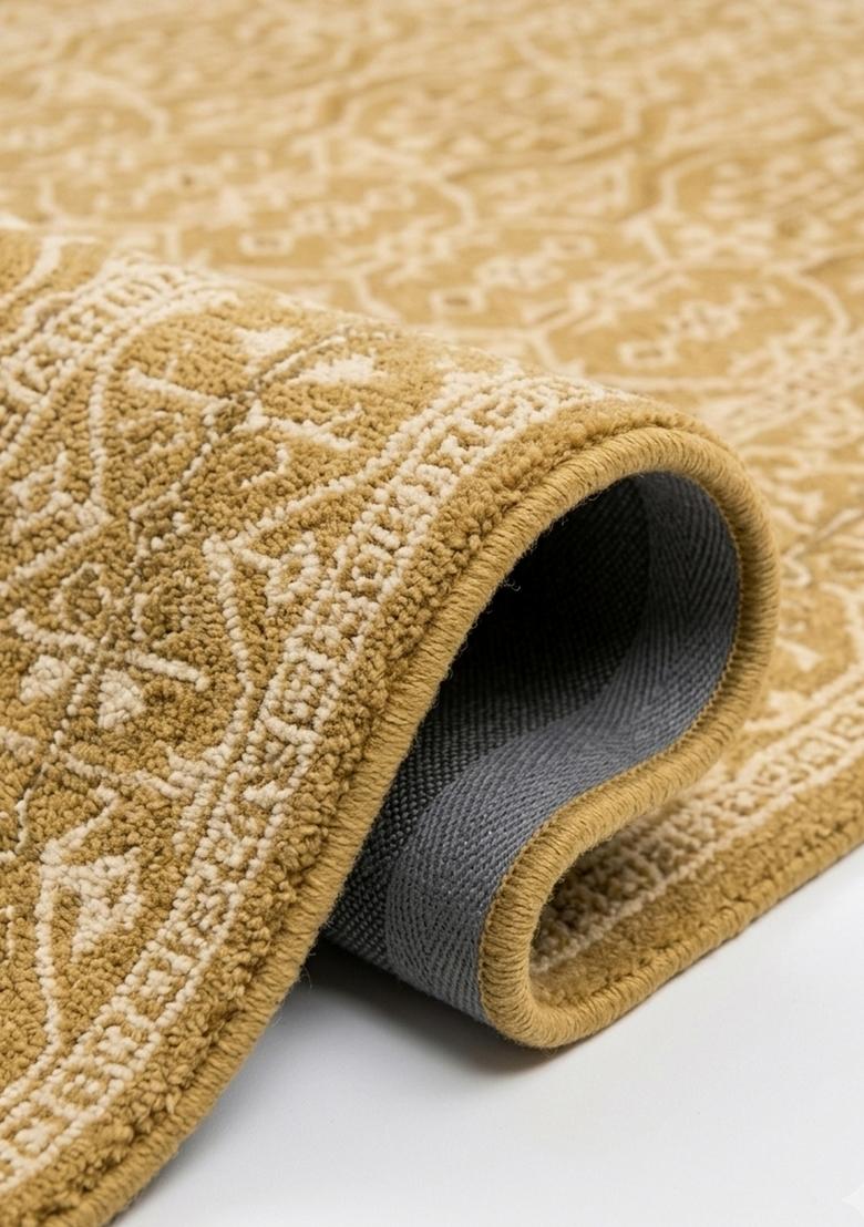 Saffron Rugs Hand Tufted Golden Mustard Floral Classic Rectangular Wool Area Rug - Indya