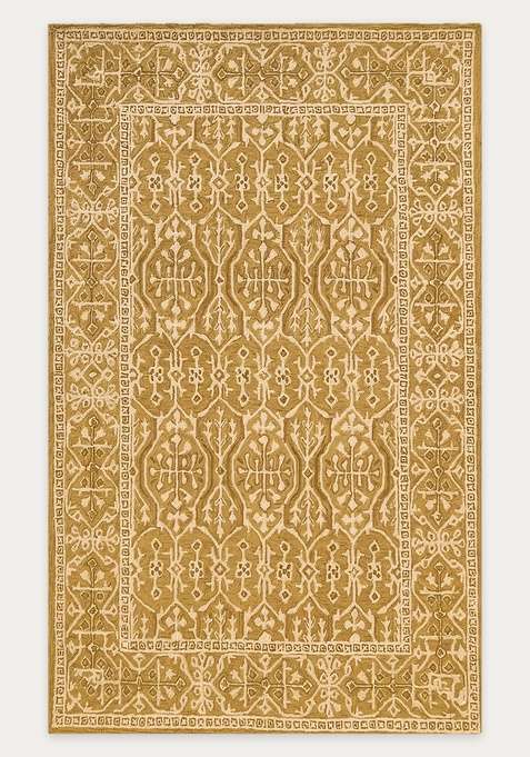 100% Wool Handmade Golden Mustard Rug | Classic Floral Carpet With Cotton Backing For Living Room