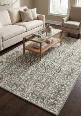 Saffron Rugs Hand Tufted Sage Grey Floral Classic Rectangular Wool Area Rug