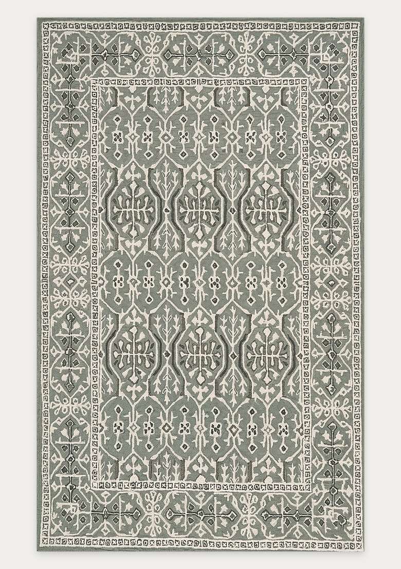 Saffron Rugs Hand-Tufted 100% Wool Area Rug | Sage Grey Rectangular Rug | Cotton Backing | Classic Floral Carpet for Living Room - Indya