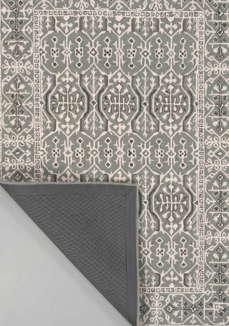Saffron Rugs Hand-Tufted 100% Wool Area Rug | Sage Grey Rectangular Rug | Cotton Backing | Classic Floral Carpet for Living Room - Indya