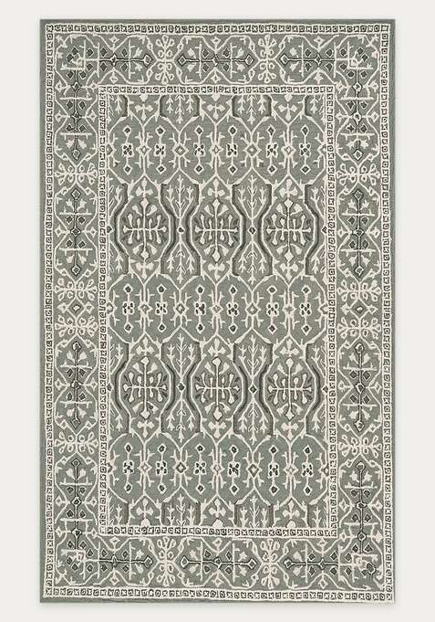 100% Wool Handmade Sage Grey Rug | Classic Floral Carpet With Cotton Backing For Living Room