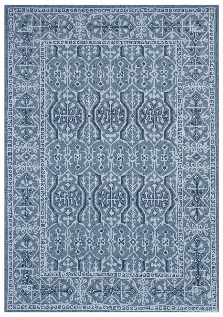 Saffron Rugs Hand Tufted Steel Blue Floral Classic Rectangular Wool Area Rug - Indya