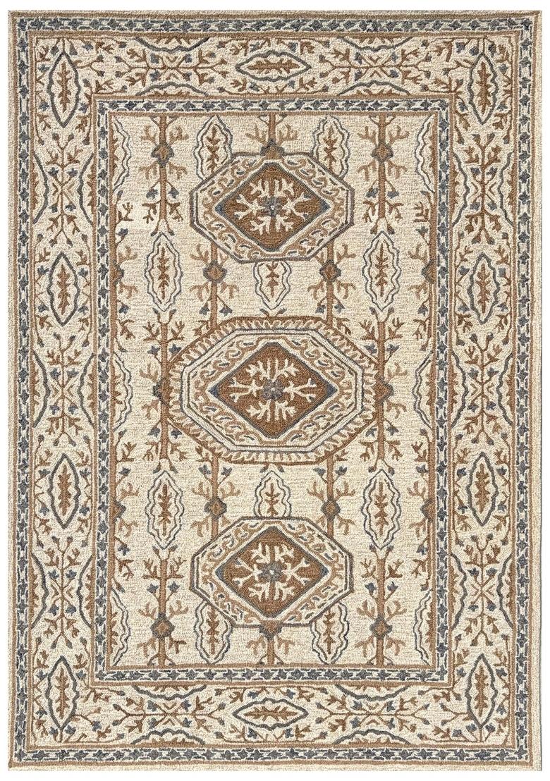 Saffron Rugs Hand Tufted Ivory Beige Floral Classic Rectangular Wool Area Rug - Indya