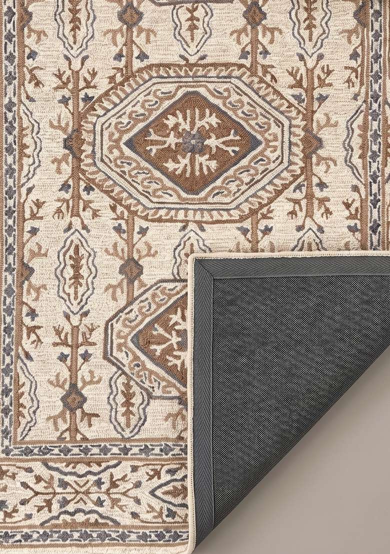 Saffron Rugs Hand-Tufted 100% Wool Area Rug | Ivory Beige Rectangular Rug | Cotton Backing | Classic Floral Carpet for Living Room - Indya