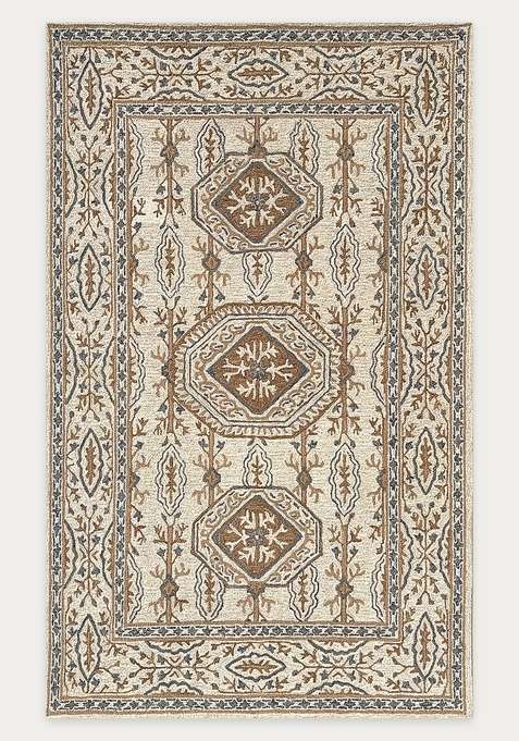 100% Wool Handmade Ivory Beige Rug | Classic Floral Carpet With Cotton Backing For Living Room