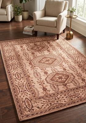 Saffron Rugs Hand Tufted Warm Beige Floral Classic Rectangular Wool Area Rug