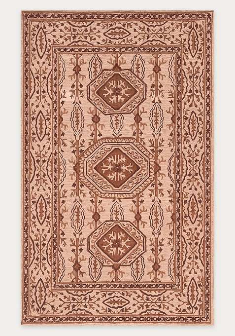 100% Wool Handmade Warm Beige Rug | Classic Floral Carpet With Cotton Backing For Living Room