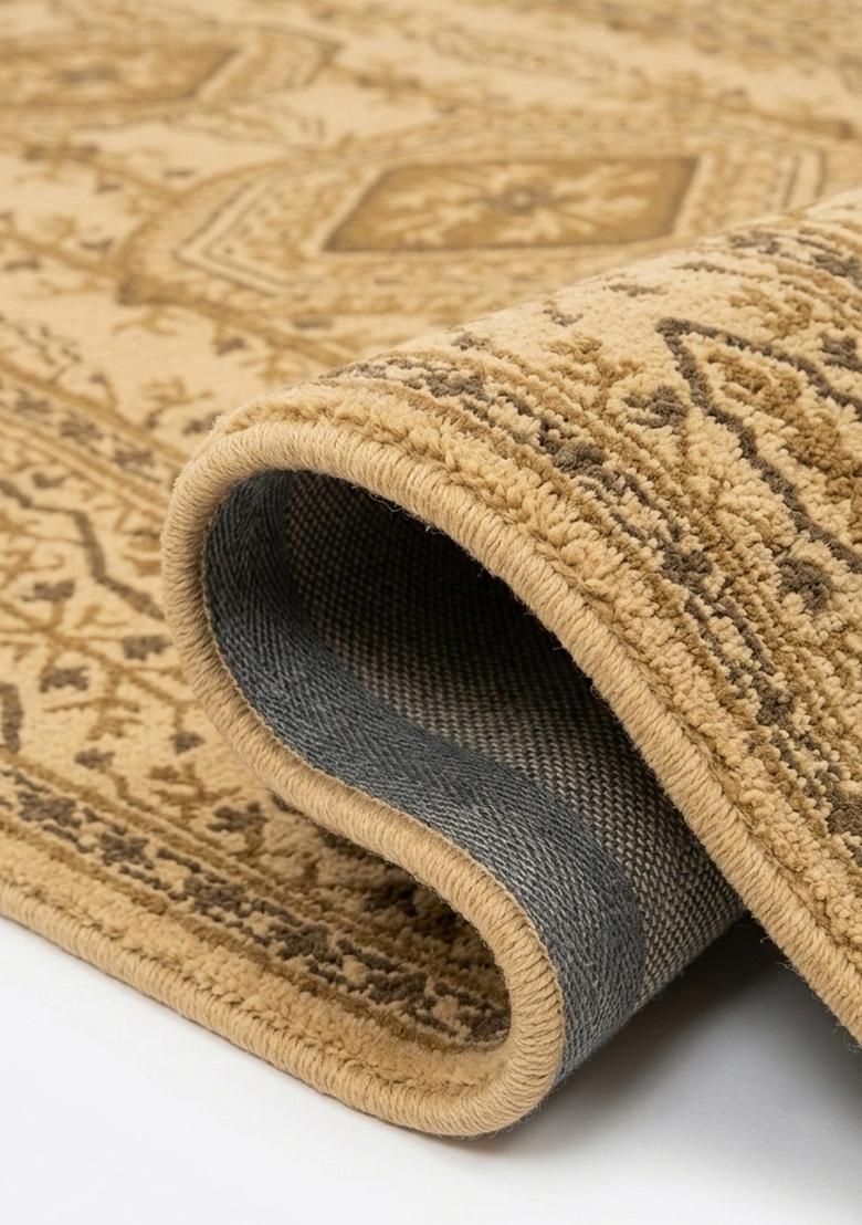 Saffron Rugs Hand Tufted Warm Golden Beige Floral Classic Rectangular Wool Area Rug - Indya