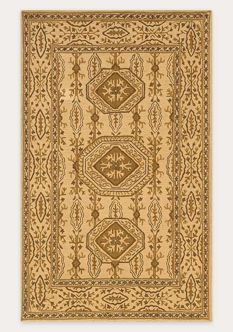 100% Wool Handmade Warm Golden Beige Rug | Classic Floral Carpet With Cotton Backing For Living Room