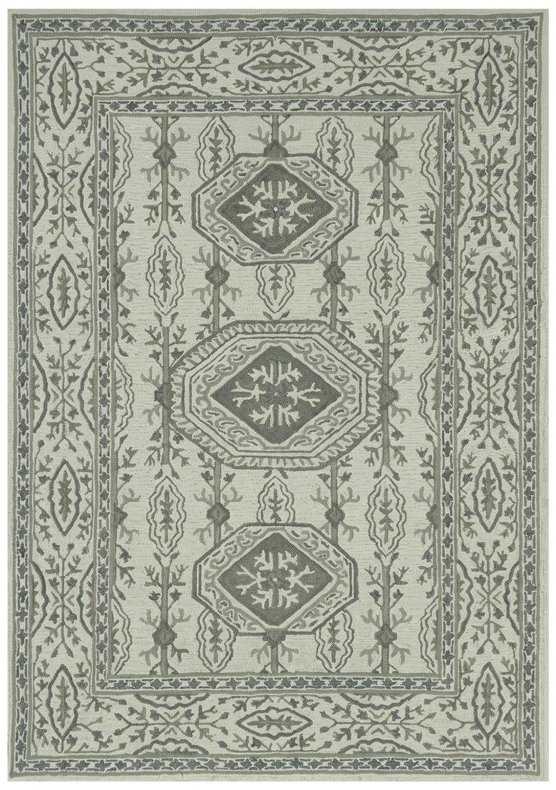 Saffron Rugs Hand Tufted Ivory Grey Floral Classic Rectangular Wool Area Rug - Indya