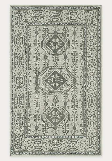 100% Wool Handmade Ivory Grey Rug | Classic Floral Carpet With Cotton Backing For Living Room