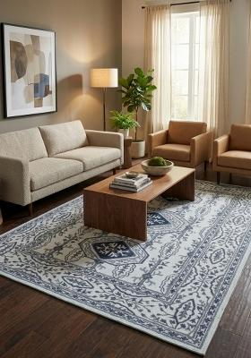 Saffron Rugs Hand Tufted Light Blue Grey Floral Classic Rectangular Wool Area Rug
