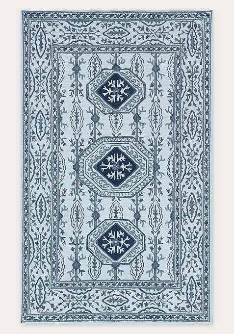 100% Wool Handmade Light Blue Grey Rug | Classic Floral Carpet With Cotton Backing For Living Room