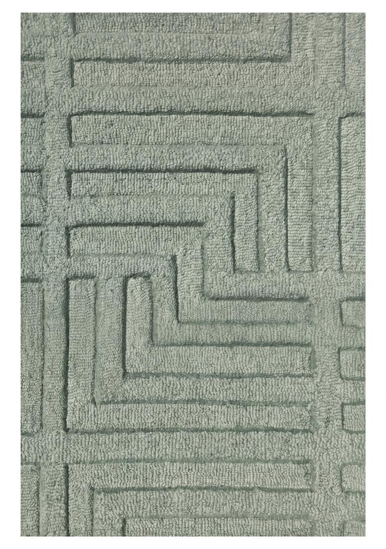 Saffron Rugs Hand Tufted Sage Green Geometric Contemporary Rectangular Wool Area Rug - Indya