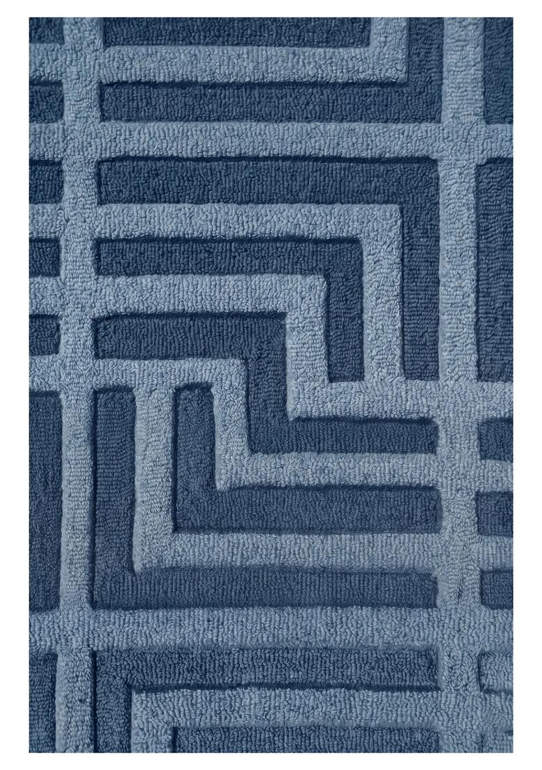 Saffron Rugs Hand Tufted Steel Blue Geometric Contemporary Rectangular Wool Area Rug - Indya