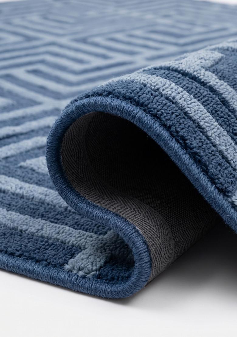 Saffron Rugs Hand Tufted Steel Blue Geometric Contemporary Rectangular Wool Area Rug - Indya