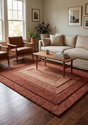 Saffron Rugs Hand Tufted Terracotta Brown Geometric Classic Rectangular Wool Area Rug