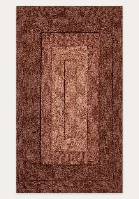 100% Wool Handmade Terracotta Brown Rug | Classic Geometric Carpet With Cotton Backing For Living Room