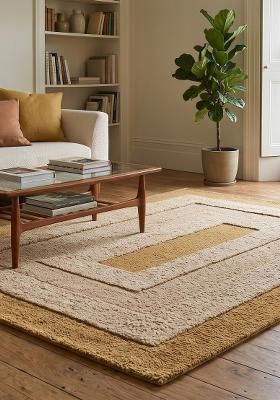 Saffron Rugs Hand Tufted Camel Tan Geometric Classic Rectangular Wool Area Rug