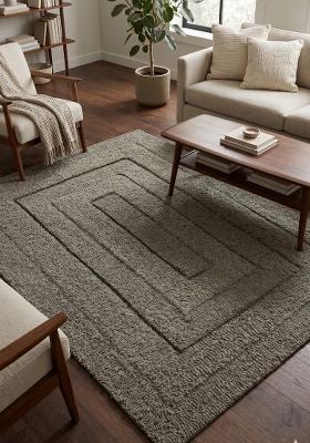 Saffron Rugs Hand Tufted Charcoal Grey Geometric Classic Rectangular Wool Area Rug