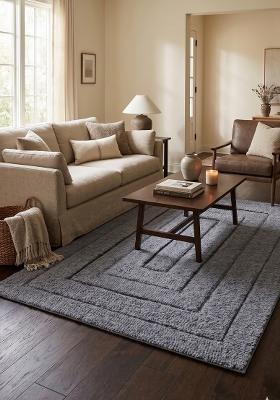 Saffron Rugs Hand Tufted Steel Grey Geometric Classic Rectangular Wool Area Rug