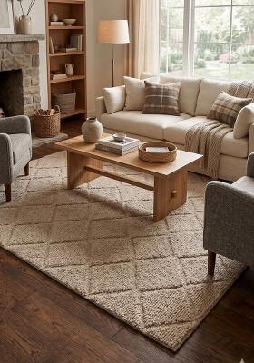 Saffron Rugs Hand Tufted Beige Geometric Contemporary Rectangular Wool Area Rug