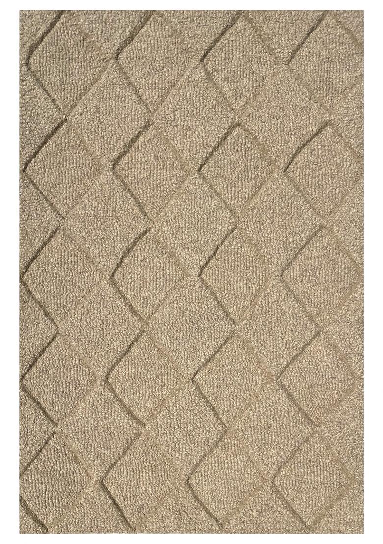 Saffron Rugs Hand Tufted Beige Geometric Contemporary Rectangular Wool Area Rug - Indya