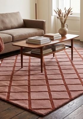 Saffron Rugs Hand Tufted Dusty Rose Pink Geometric Classic Rectangular Wool Area Rug