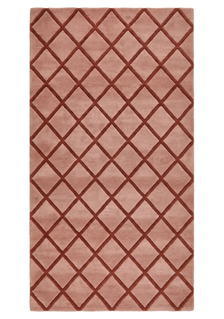 Saffron Rugs Hand Tufted Dusty Rose Pink Geometric Classic Rectangular Wool Area Rug - Indya