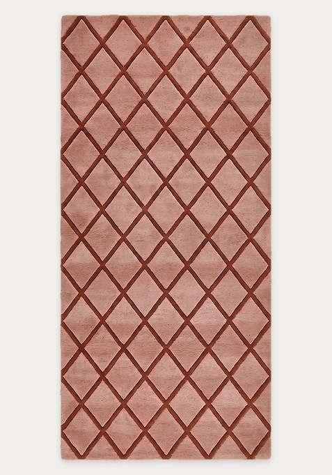 100% Wool Handmade Dusty Rose Pink Rug | Classic Geometric Carpet With Cotton Backing For Living Room