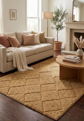 Saffron Rugs Hand Tufted Golden Mustard Geometric Classic Rectangular Wool Area Rug