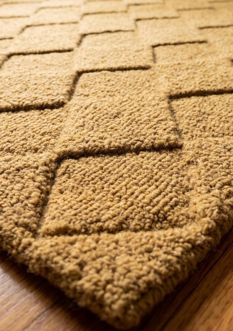 Saffron Rugs Hand Tufted Golden Mustard Geometric Classic Rectangular Wool Area Rug - Indya