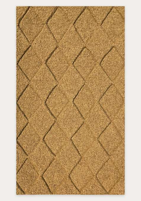 100% Wool Handmade Golden Mustard Rug | Classic Geometric Carpet With Cotton Backing For Living Room
