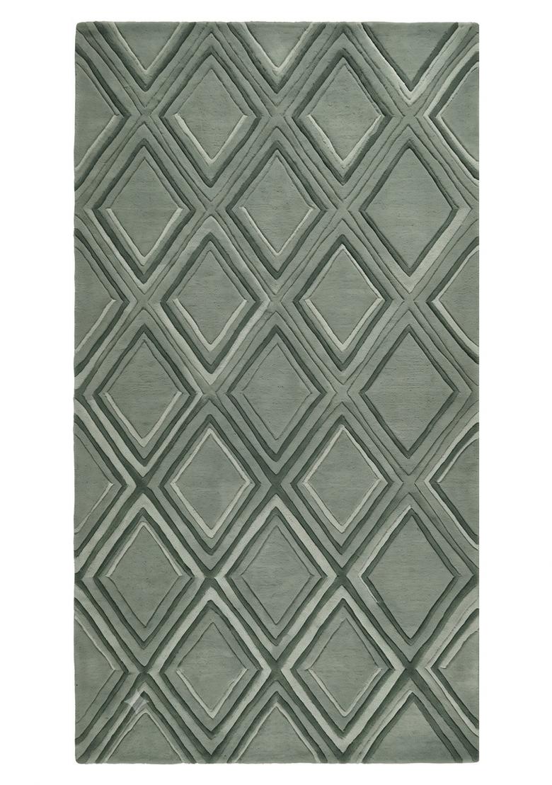 Saffron Rugs Hand Tufted Sage Green Geometric Contemporary Rectangular Wool Area Rug - Indya