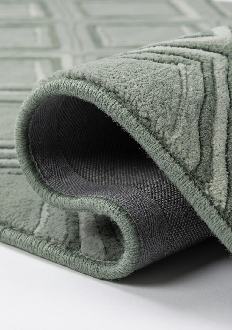 Saffron Rugs Hand Tufted Sage Green Geometric Contemporary Rectangular Wool Area Rug - Indya