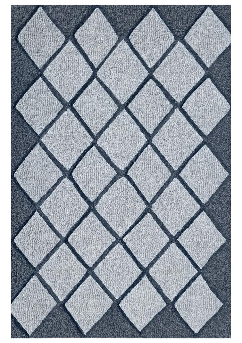 Saffron Rugs Hand Tufted Grey Blue Geometric Classic Rectangular Wool Area Rug - Indya