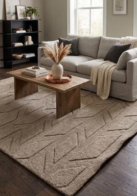 Saffron Rugs Hand Tufted Taupe Geometric Contemporary Rectangular Wool Area Rug