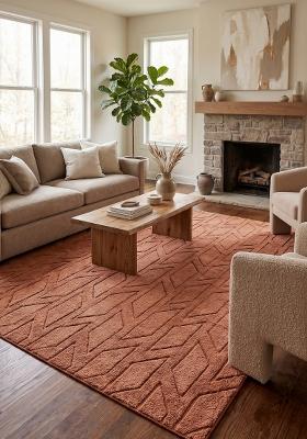 Saffron Rugs Hand Tufted Terracotta Brown Geometric Classic Rectangular Wool Area Rug
