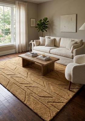 Saffron Rugs Hand Tufted Warm Tan Geometric Classic Rectangular Wool Area Rug
