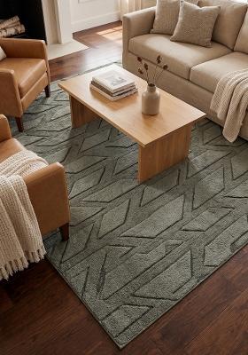 Saffron Rugs Hand Tufted Sage Grey Green Geometric Classic Rectangular Wool Area Rug