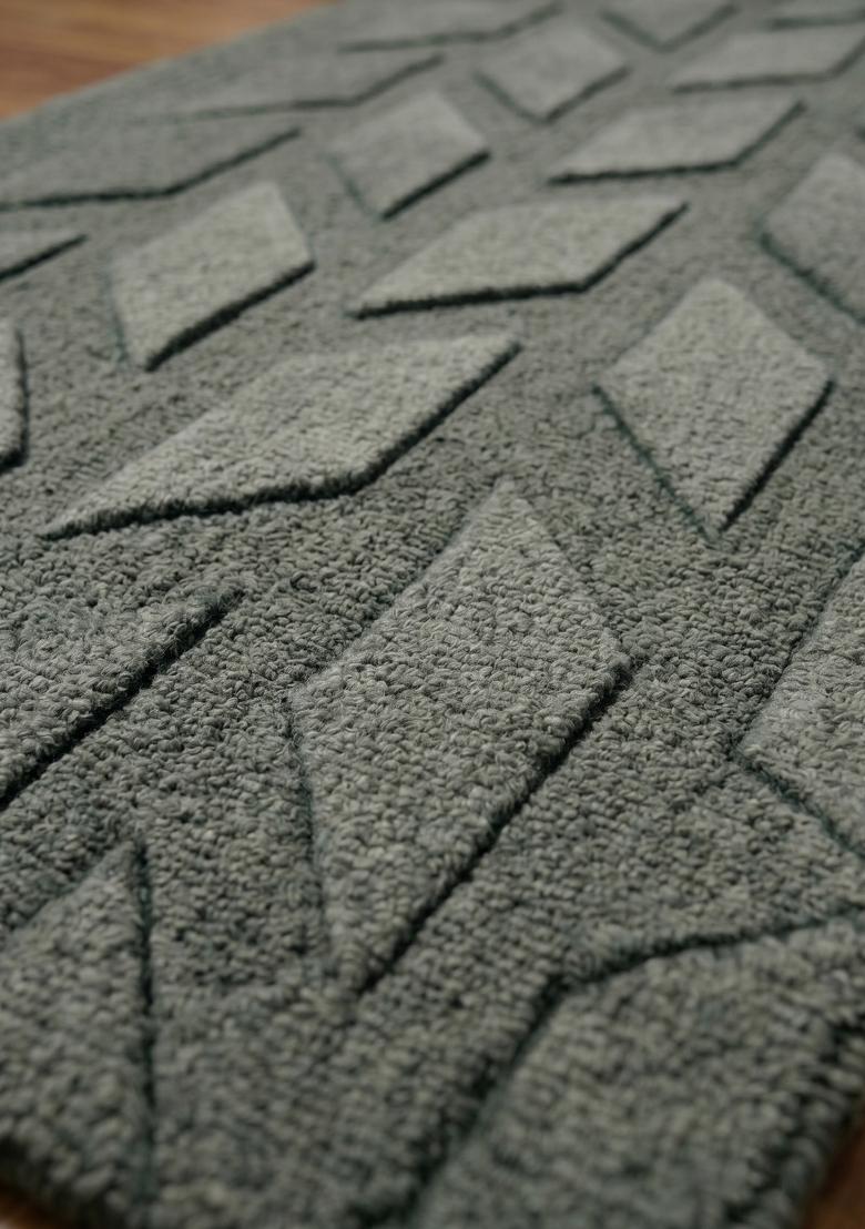 Saffron Rugs Hand Tufted Sage Grey Green Geometric Classic Rectangular Wool Area Rug - Indya