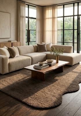 Saffron Rugs Hand Tufted Brown Solid Contemporary Scalloped Wool Area Rug