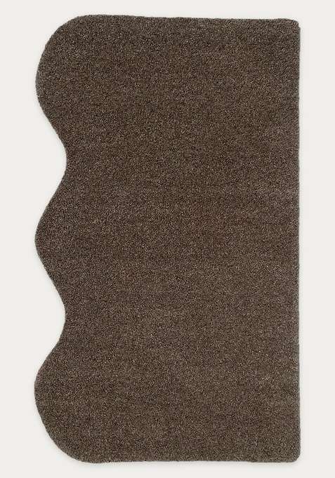 100% Wool Handmade Brown Rug | Contemporary Solid Scalloped Carpet With Cotton Backing For Living Room